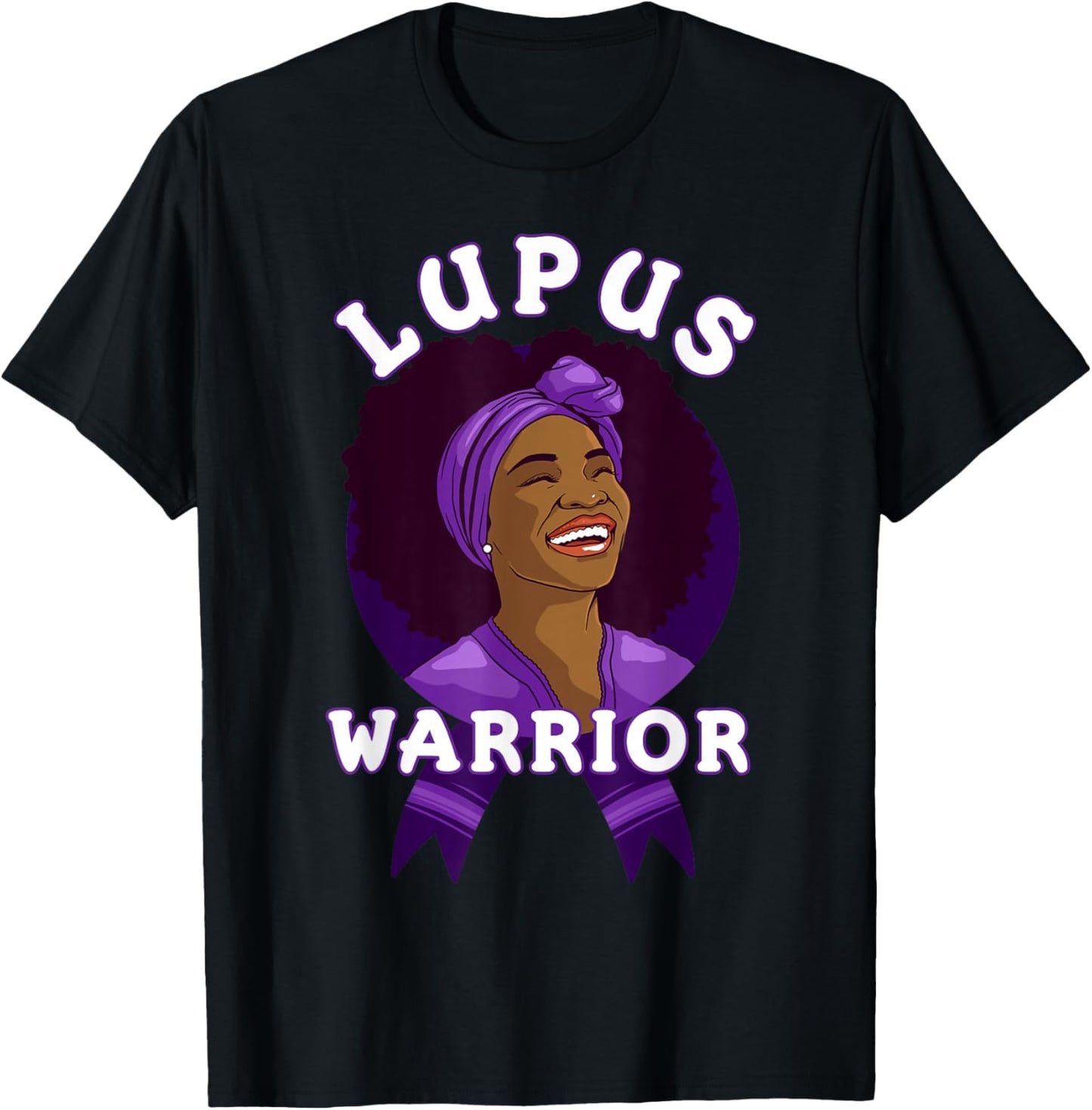 Lupus Warrior Afro Black Woman Wear Purple Ribbon Awareness T-Shirt - T-Shirt | Black