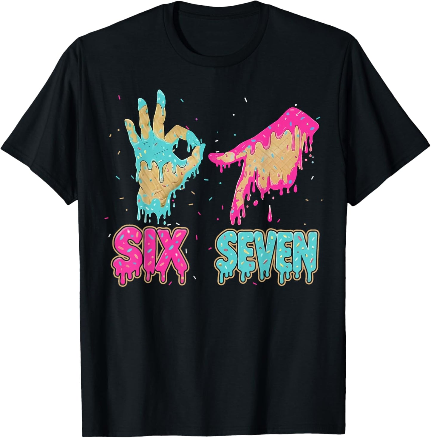 Funny Six Seven 67 Meme Ice Cream Drip Baseball for Boy Kids T-Shirt - T-Shirt | Black