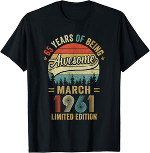 Vintage March 1961 Old 65Th Birthday Men Women T-Shirt - T-Shirt | Black