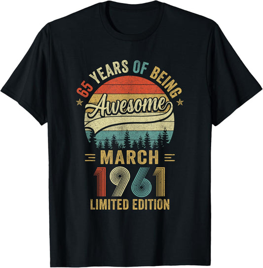 Vintage March 1961 Old 65Th Birthday Men Women T-Shirt - T-Shirt | Black