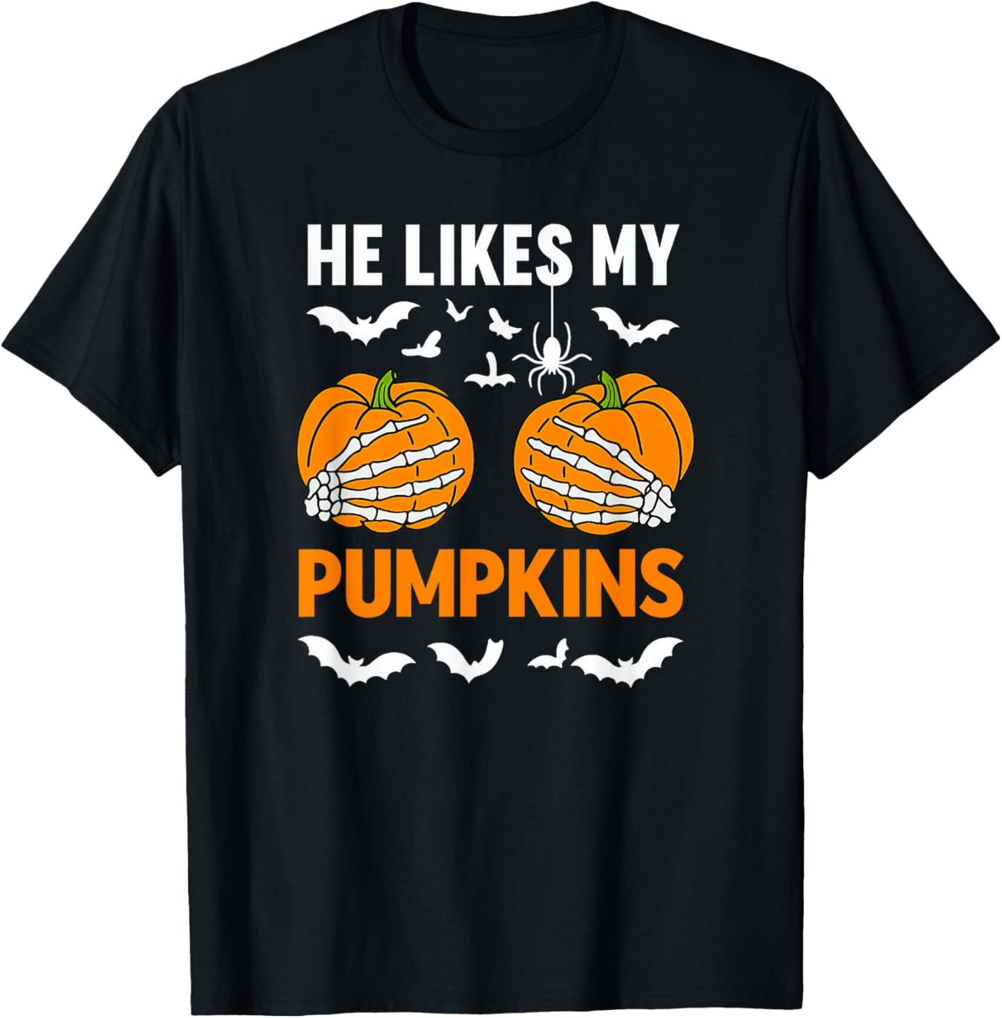 He Likes My Pumpkins She Like My Broomstick Couple Halloween T-Shirt - T-Shirt | Black