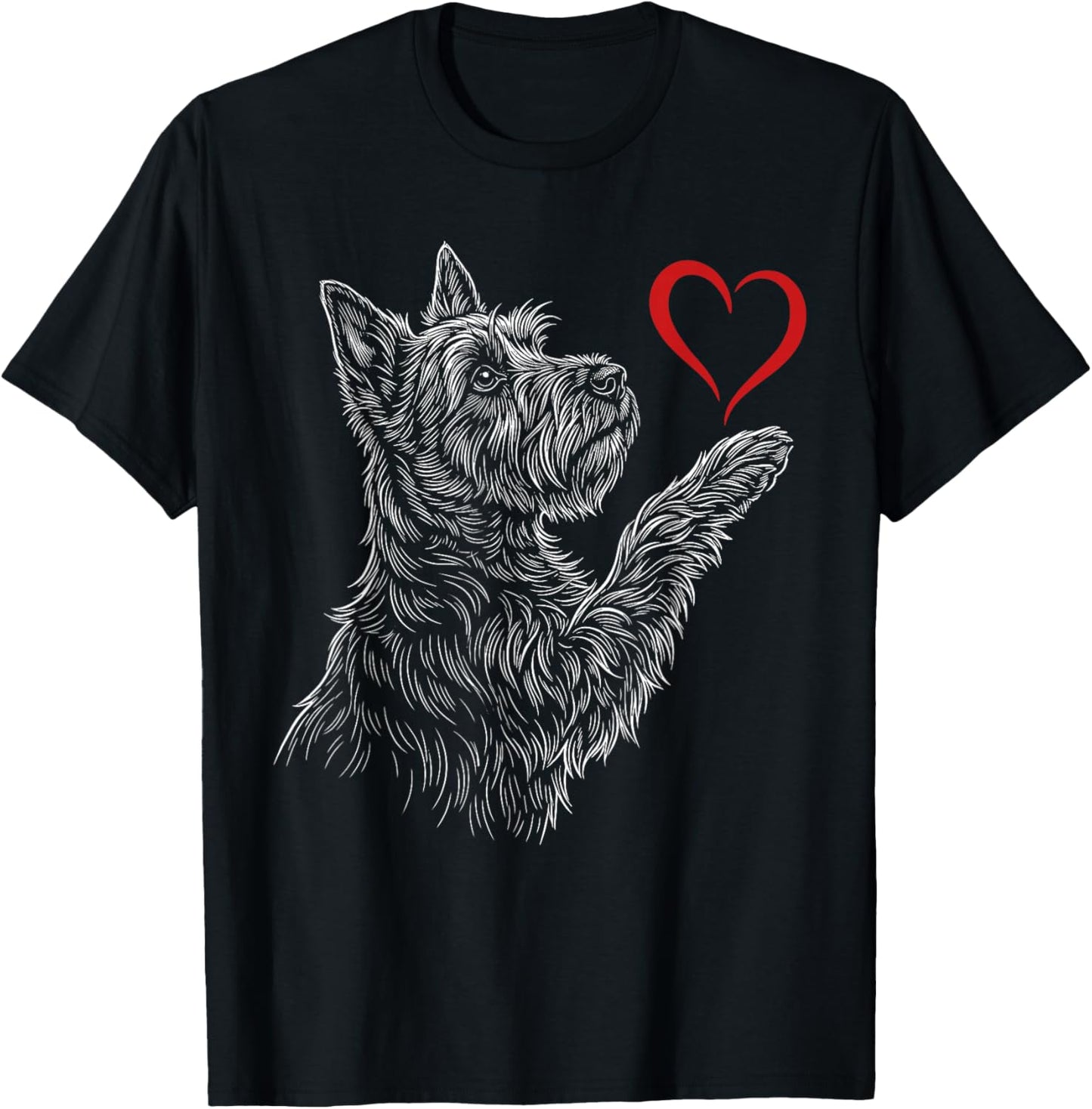 Scottish Terrier Lover Dog Art Holding Heart Valentines T-Shirt - T-Shirt | Black