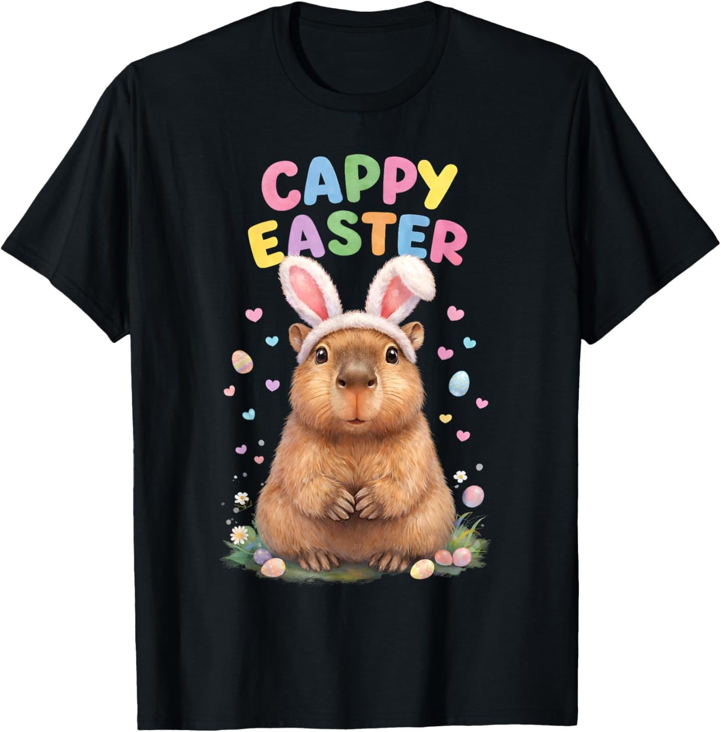 Funny Cappy Easter Capybara Easter Bunny Men Women Kids T-Shirt - T-Shirt | Black