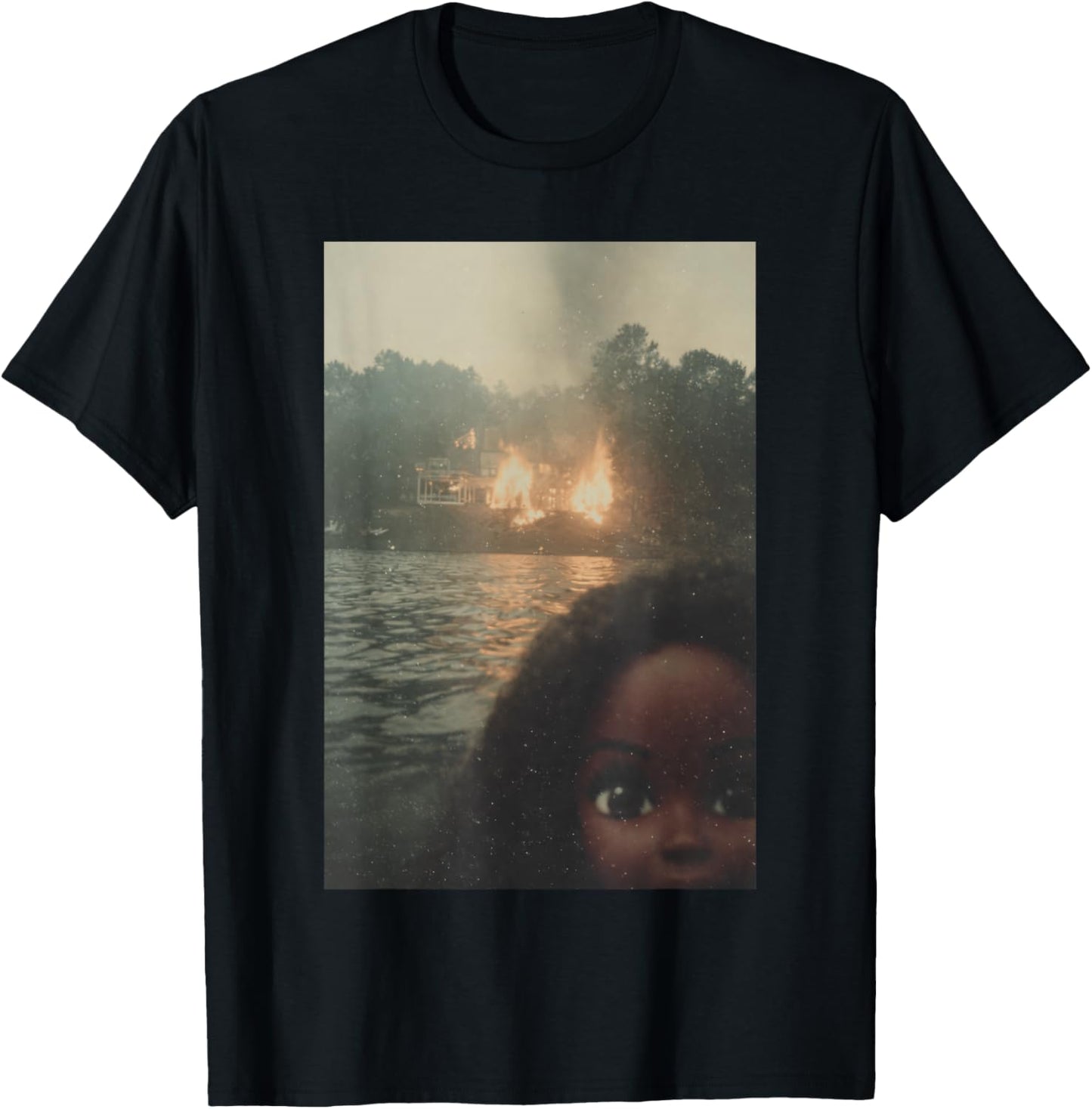 Funny Chaotic Disaster Black Doll Face Selfie Meme Unhinged T-Shirt - T-Shirt | Black