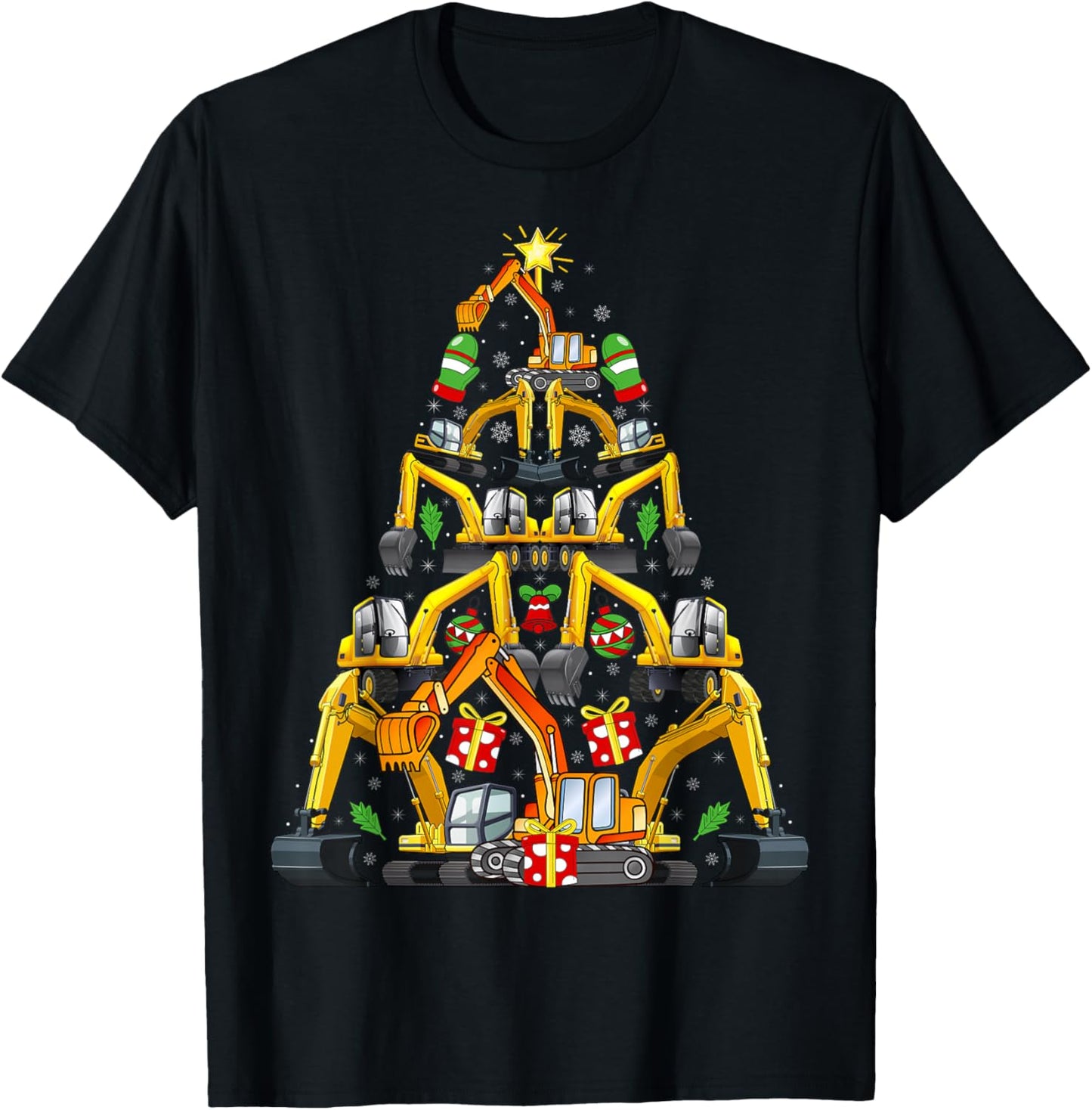Excavator Christmas Tree Funny Vehicles Xmas Adult and Kids T-Shirt - T-Shirt | Black