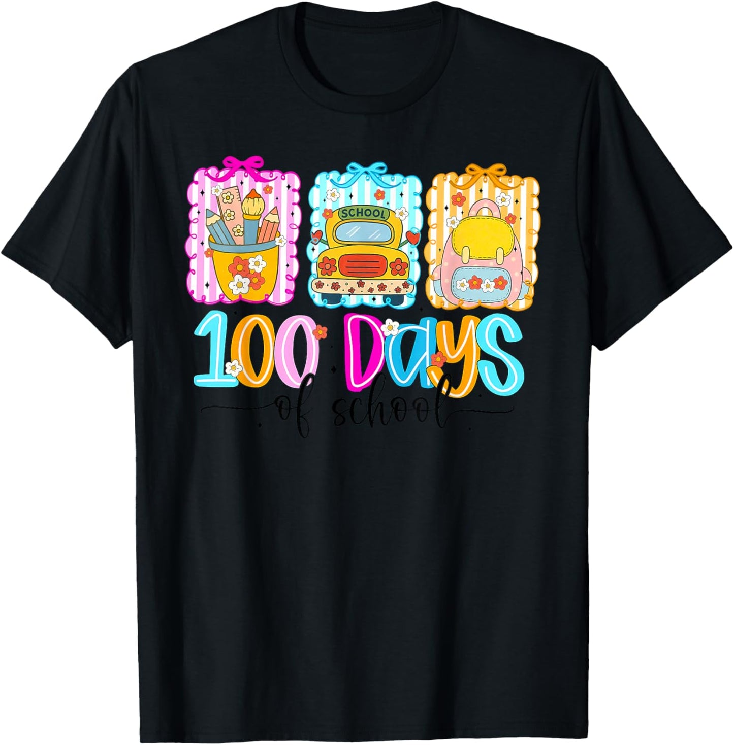 100th Day of School 100 Days Teacher Coquette Bow Girl Women T-Shirt - T-Shirt | Black