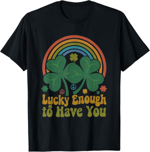 Lucky Enough to Have You Matching Retro Shamrocks Rainbow T-Shirt - T-Shirt | Black