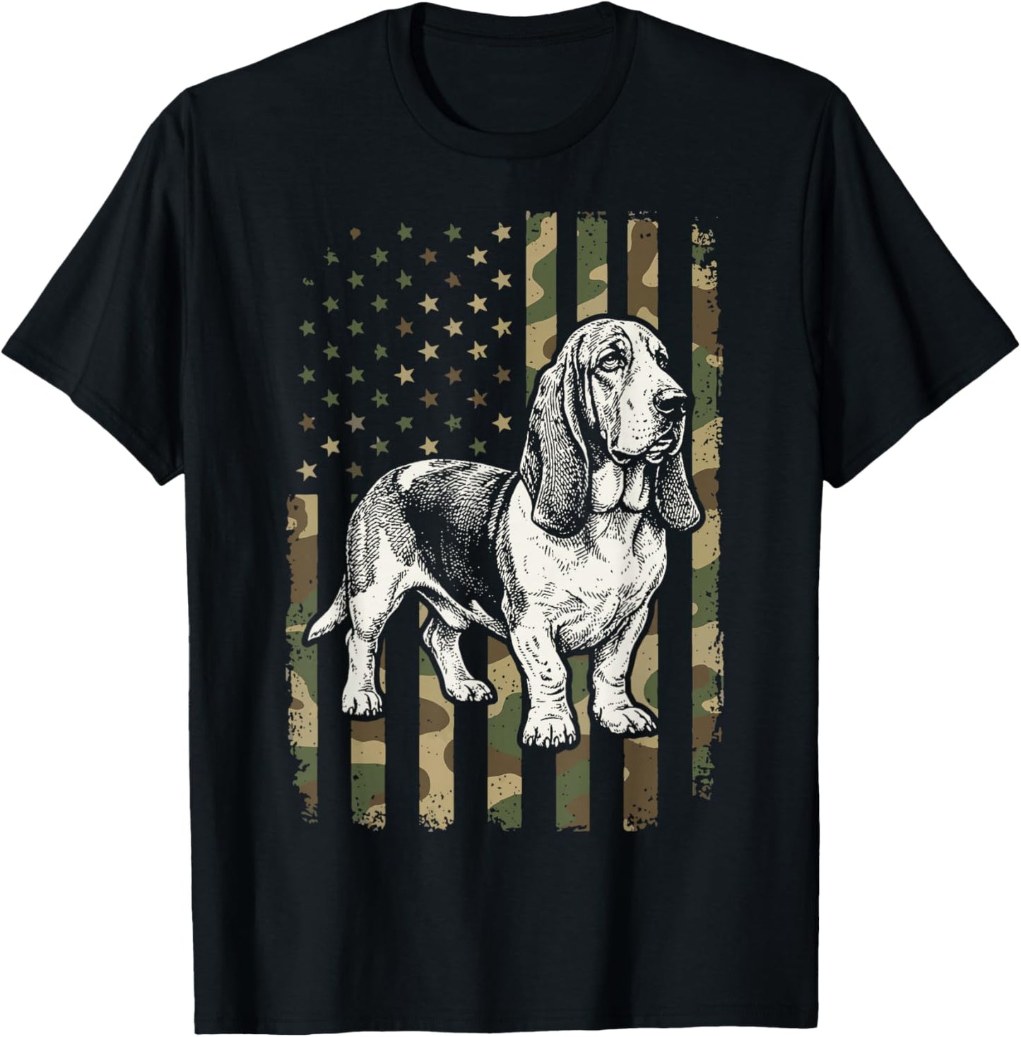 Basset Hound USA Flag 4th of July T-Shirt - T-Shirt | Black