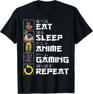 Funny Kawaii Anime Manga Eat Sleep Anime Gaming Repeat T-Shirt - T-Shirt | Black