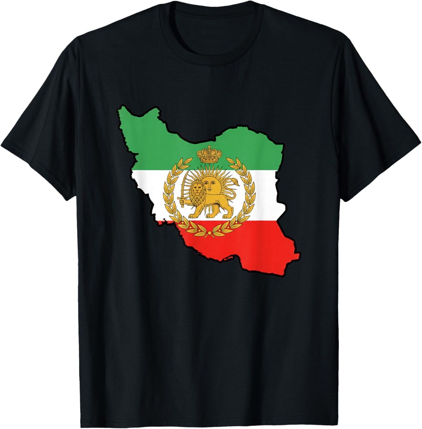Iran Map with Lion and Sun Emblem Iranian Flag Heritage T-Shirt - T-Shirt | Black