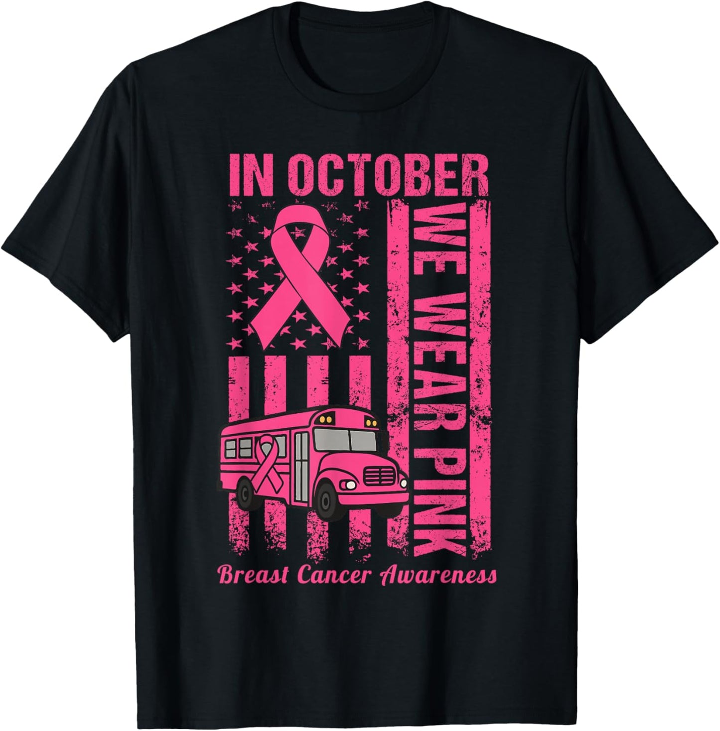 in October We Wear Pink School Bus Driver Breast Cancer T-Shirt - T-Shirt | Black