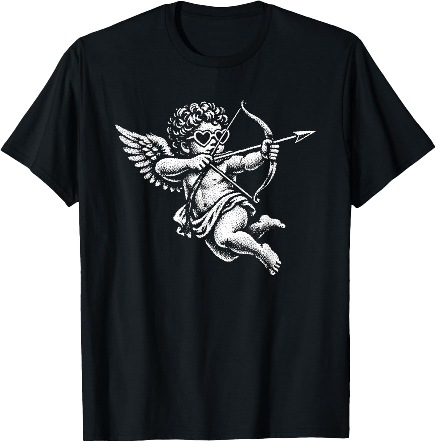 Halftone Cupid Valentine Day Heart Love Cherub Angel Vintage T-Shirt - T-Shirt | Black
