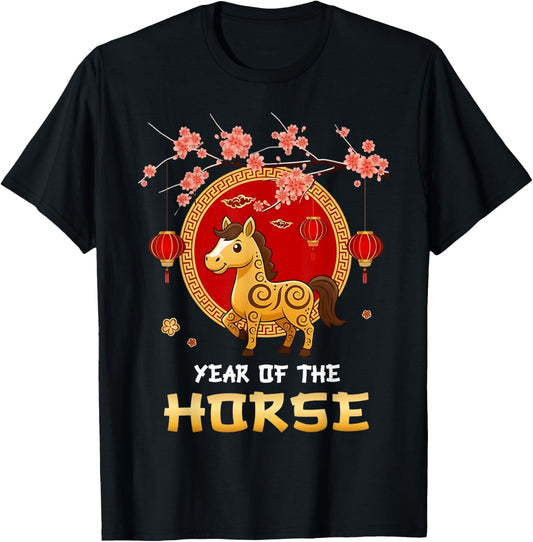 Year of The Horse Chinese Zodiac Cute Pony Lanterns Kids T-Shirt - T-Shirt | Black