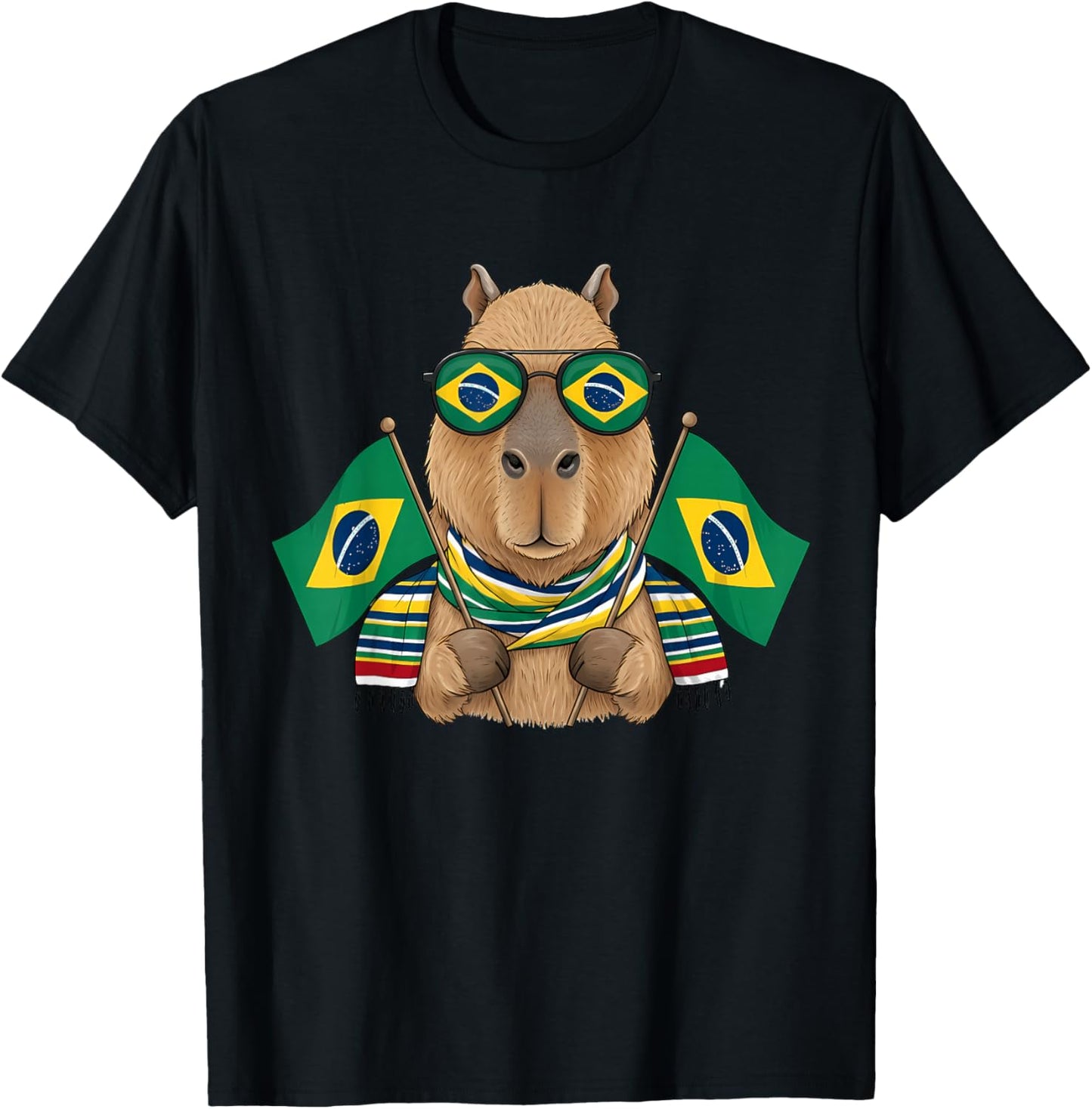 Brazil Flag Capybara Brazilian Roots Brasilian Pride Brasil T-Shirt - T-Shirt | Black