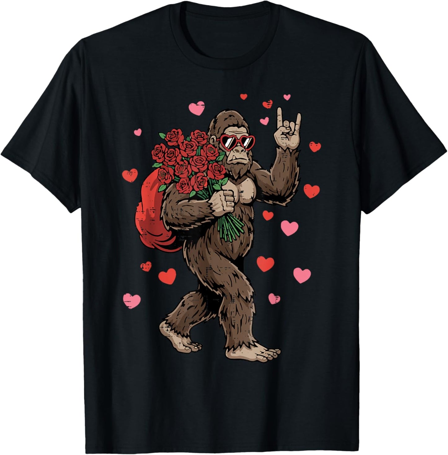 Bigfoot Valentine Sasquatch Valentines Day Men Women Kids T-Shirt - T-Shirt | Black