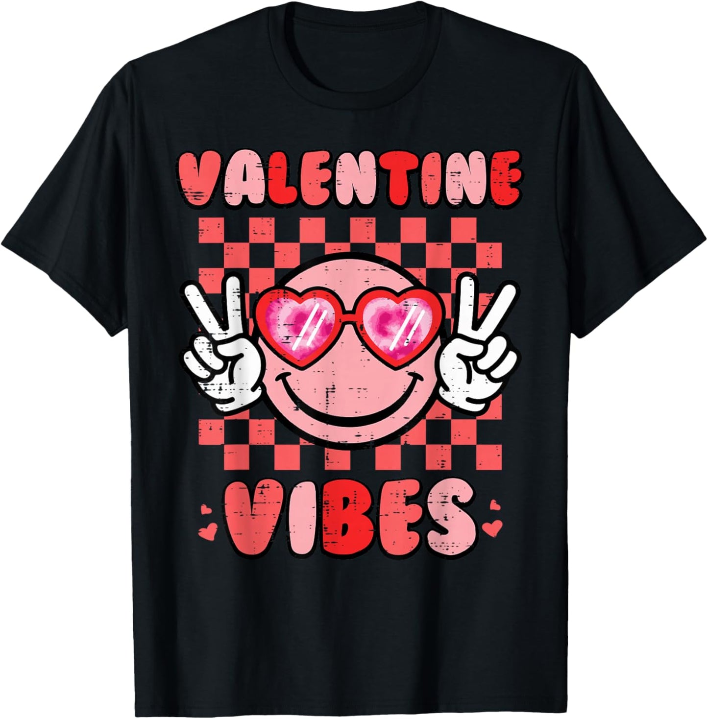 Valentine Vibes Happy Face Valentines Day Men Women Kids T-Shirt - T-Shirt | Black