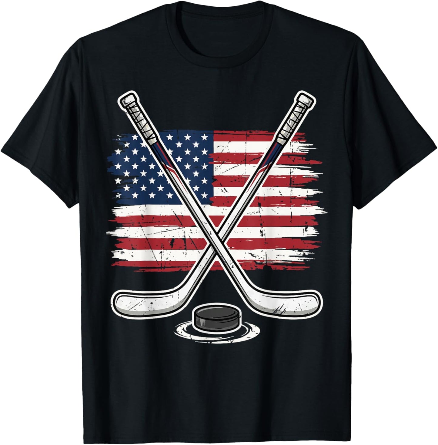 Ice Hockey USA Flag T-Shirt - T-Shirt | Black