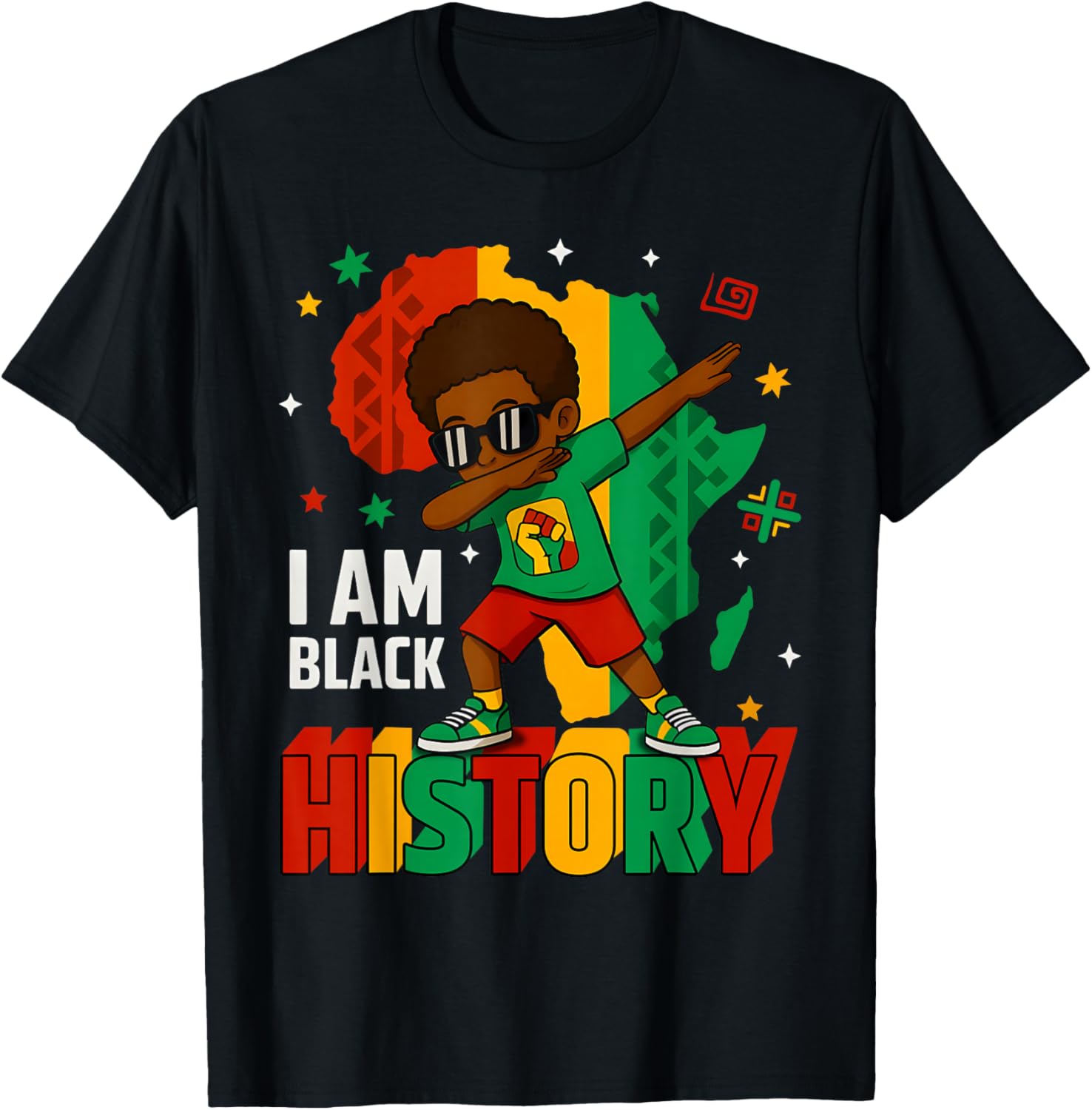 I Am Black History Dabbing Africa Map Melanin Boy Men Kid T-Shirt - T-Shirt | Black