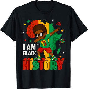 I Am Black History Dabbing Africa Map Melanin Boy Men Kid T-Shirt - T-Shirt | Black