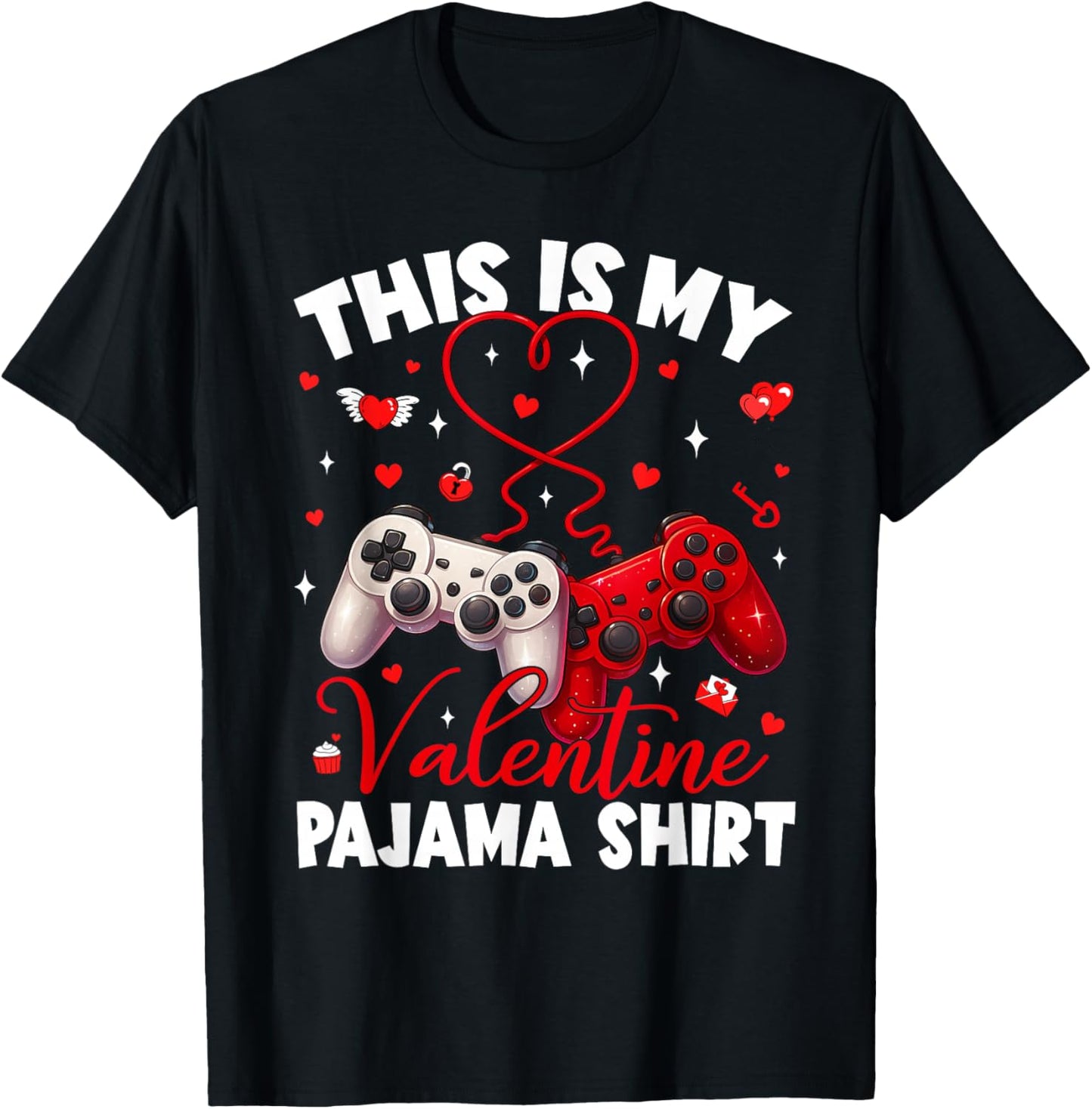 This is My Valentine Pajama Gamer Video Games V Day Men Boy T-Shirt - T-Shirt | Black