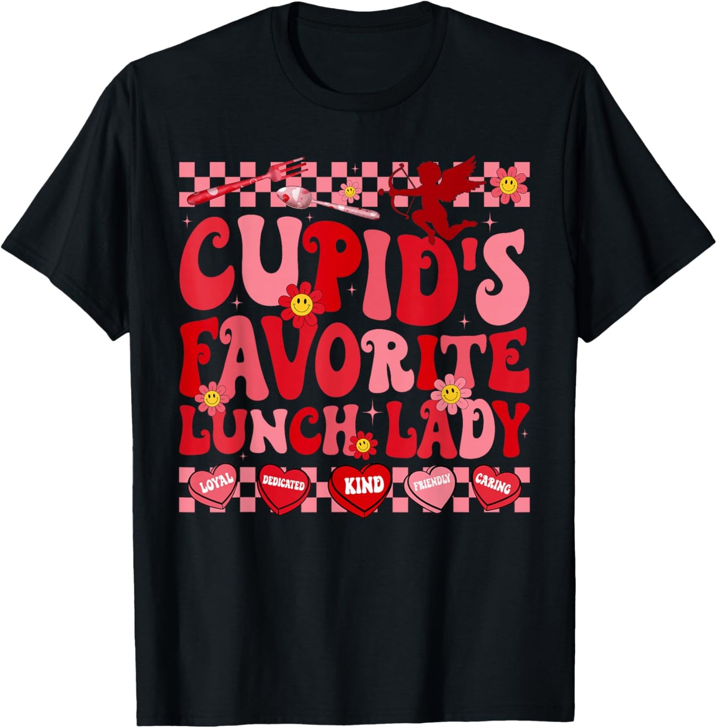 Cupid's Favorite Lunch Lady Hearts Happy Valentines T-Shirt - T-Shirt | Black
