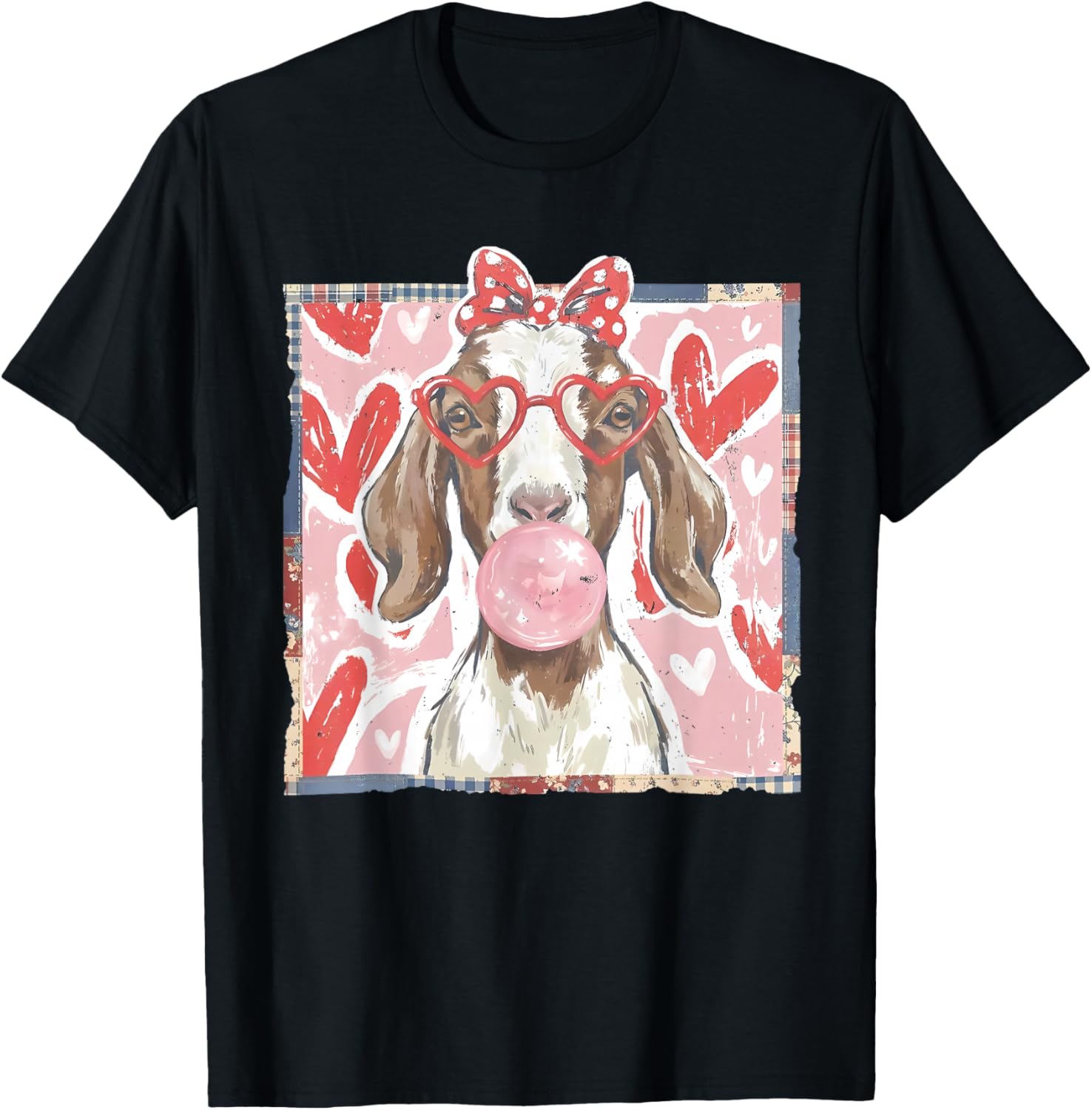 Whimsical Valentine Floppy Ear Goat T-Shirt - T-Shirt | Black