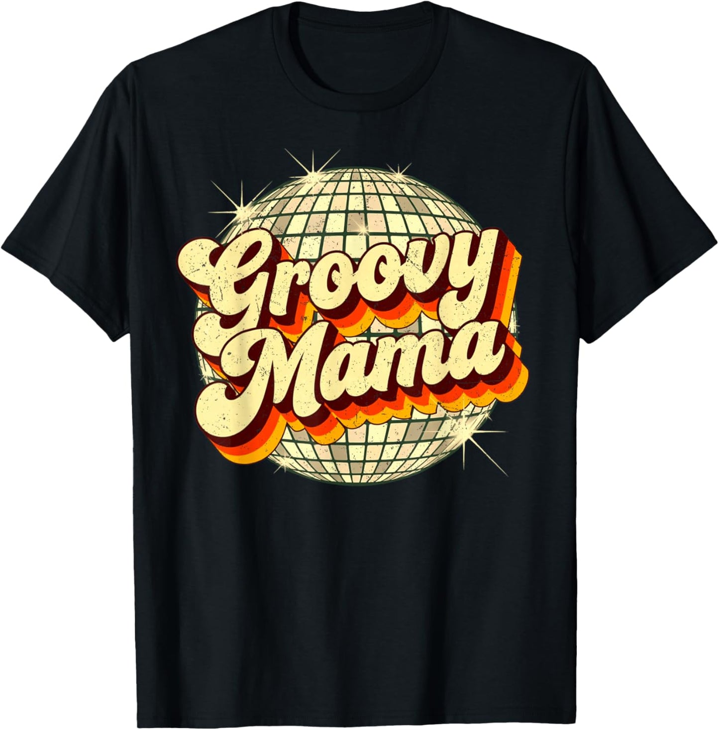 Funky Retro Disco Ball 70s Groovy Mama Party T-Shirt - T-Shirt | Black
