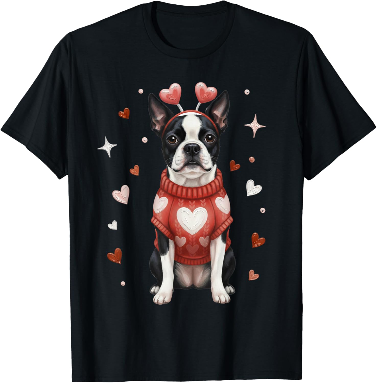 Cute Boston Terrier Valentine Heart Valentines Day T-Shirt - T-Shirt | Black