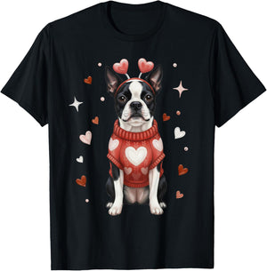 Cute Boston Terrier Valentine Heart Valentines Day T-Shirt - T-Shirt | Black