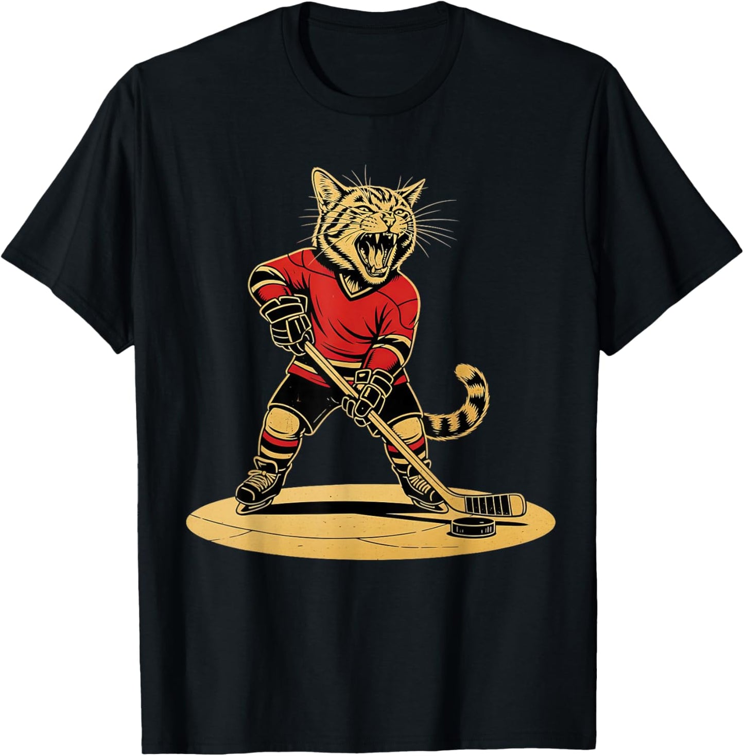 Funny Ice Hockey Cat Playing Ice Hockey T-Shirt - T-Shirt | Black