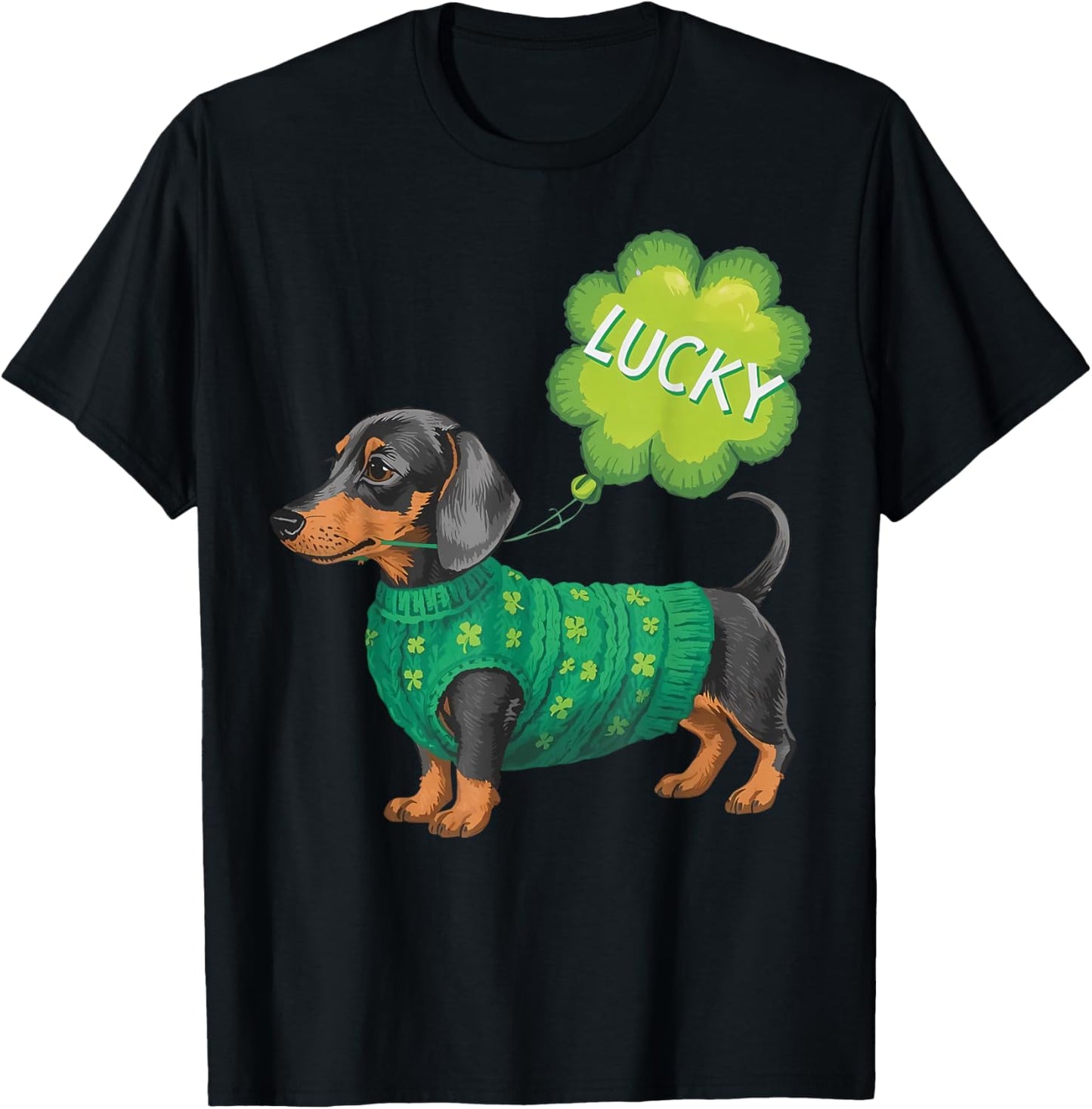 Dachshund Dog Lover Shamrock St Patricks Day Lucky Clovers T-Shirt - T-Shirt | Black