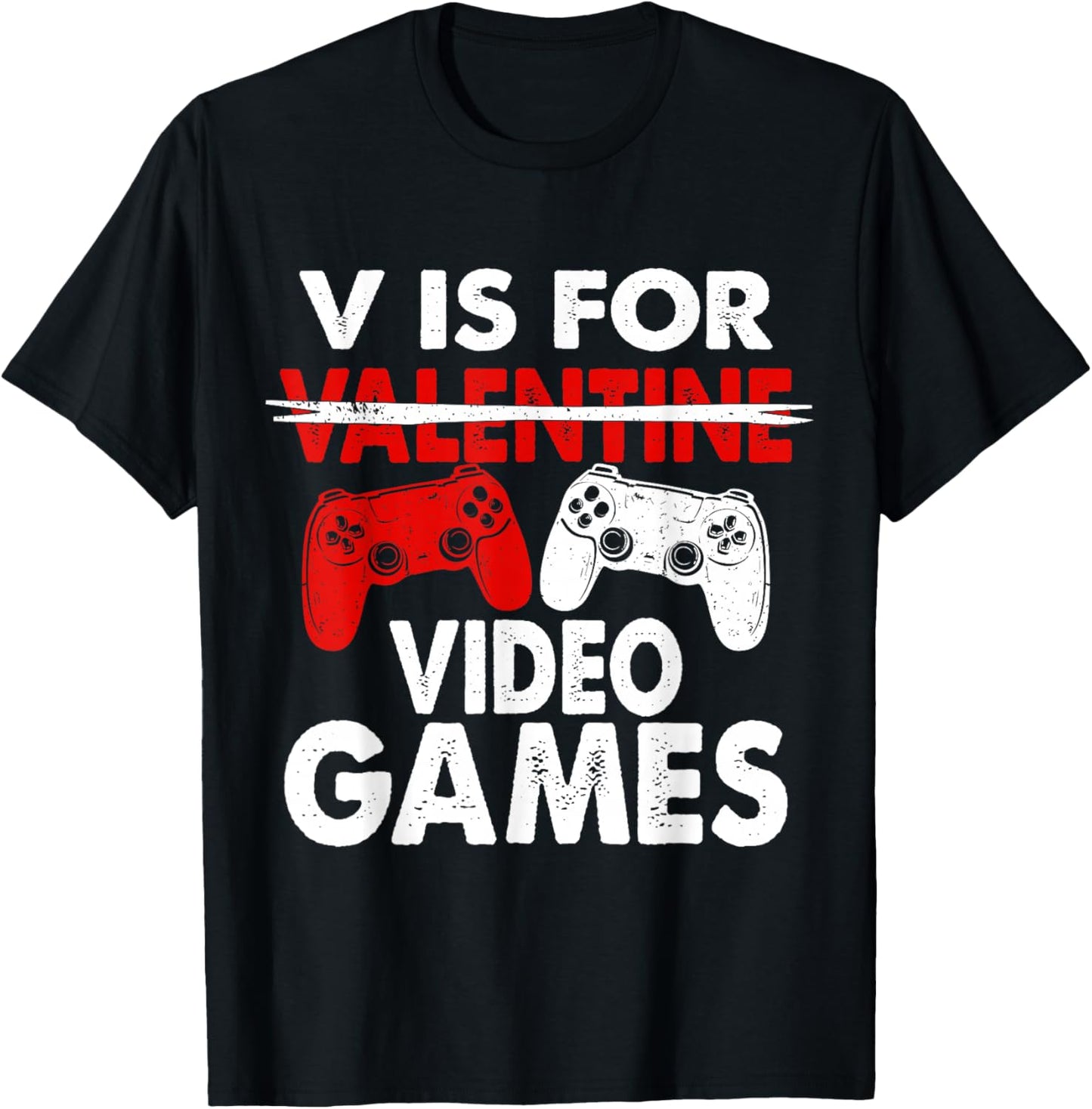 V is for Video Games Valentines Gamer Boy Men Kids T-Shirt - T-Shirt | Black