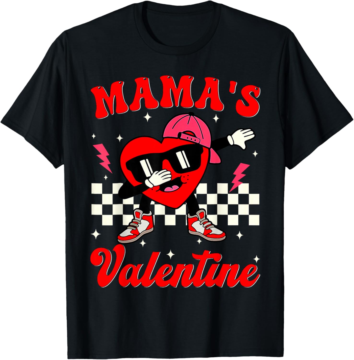Retro Groovy Mama is My Valentine Cute Heart Boys Girls Kids T-Shirt - T-Shirt | Black