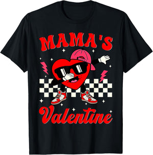 Retro Groovy Mama is My Valentine Cute Heart Boys Girls Kids T-Shirt - T-Shirt | Black