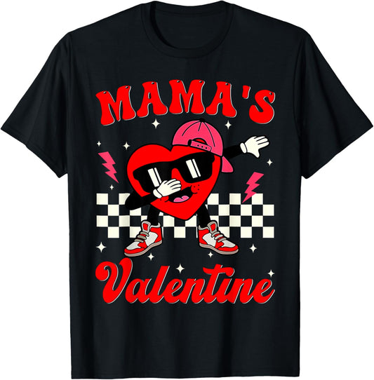Retro Groovy Mama is My Valentine Cute Heart Boys Girls Kids T-Shirt - T-Shirt | Black