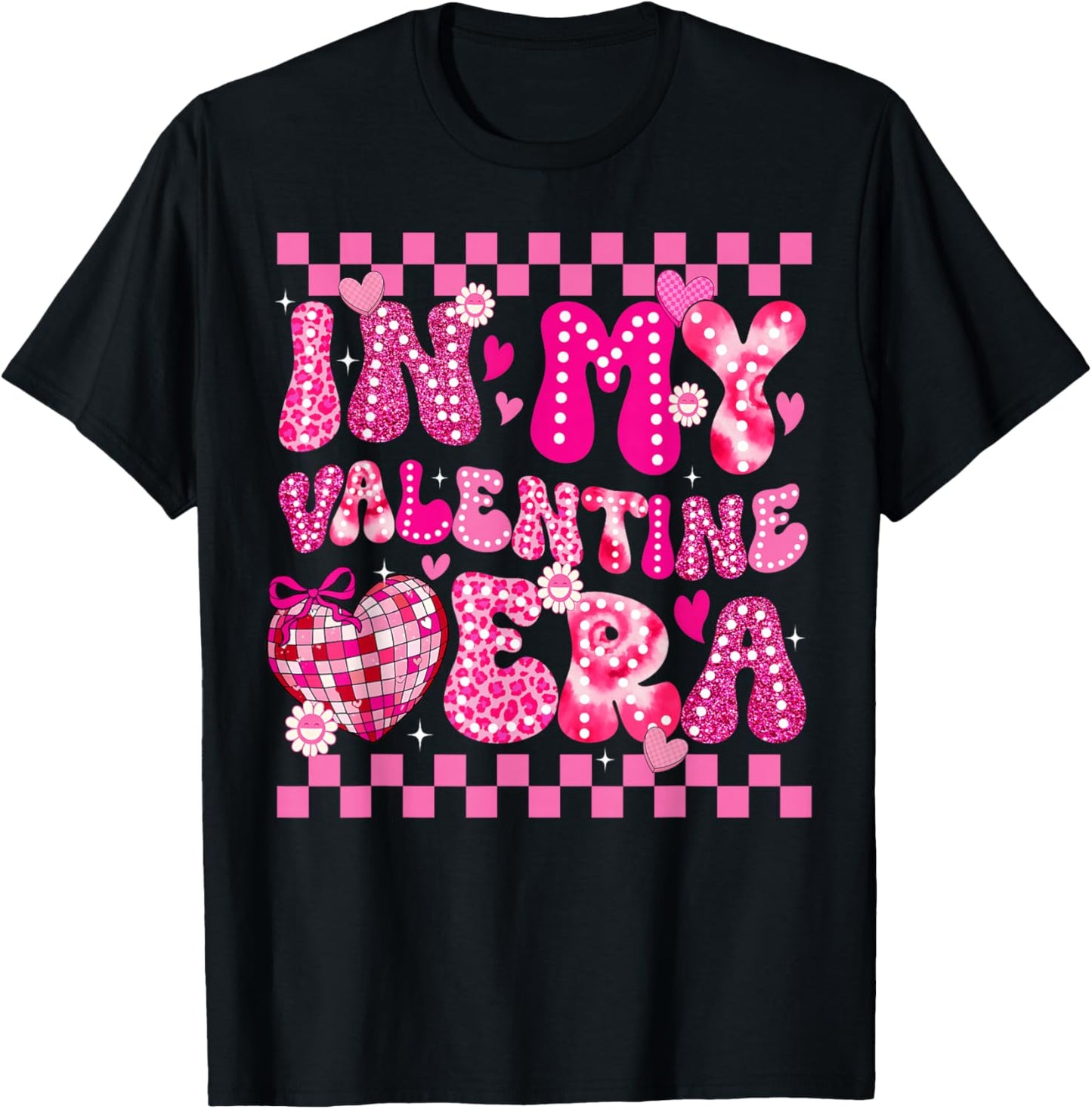 in My Valentine Era Disco Heart Girl Women Coquette Bow T-Shirt - T-Shirt | Black