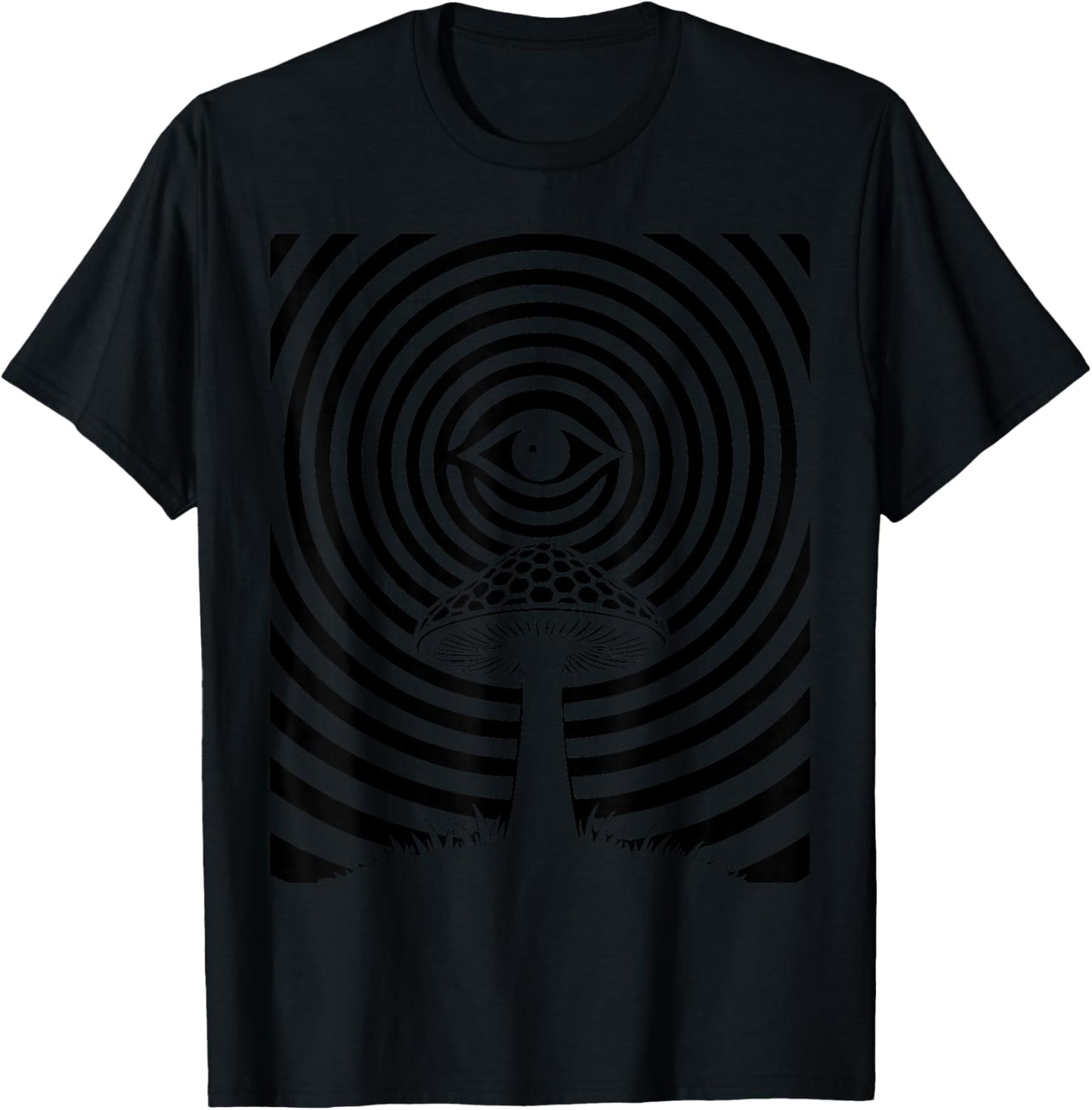 Psychedelic Mushroom Eye Trippy Concentric Illusion Graphic T-Shirt - T-Shirt | Black
