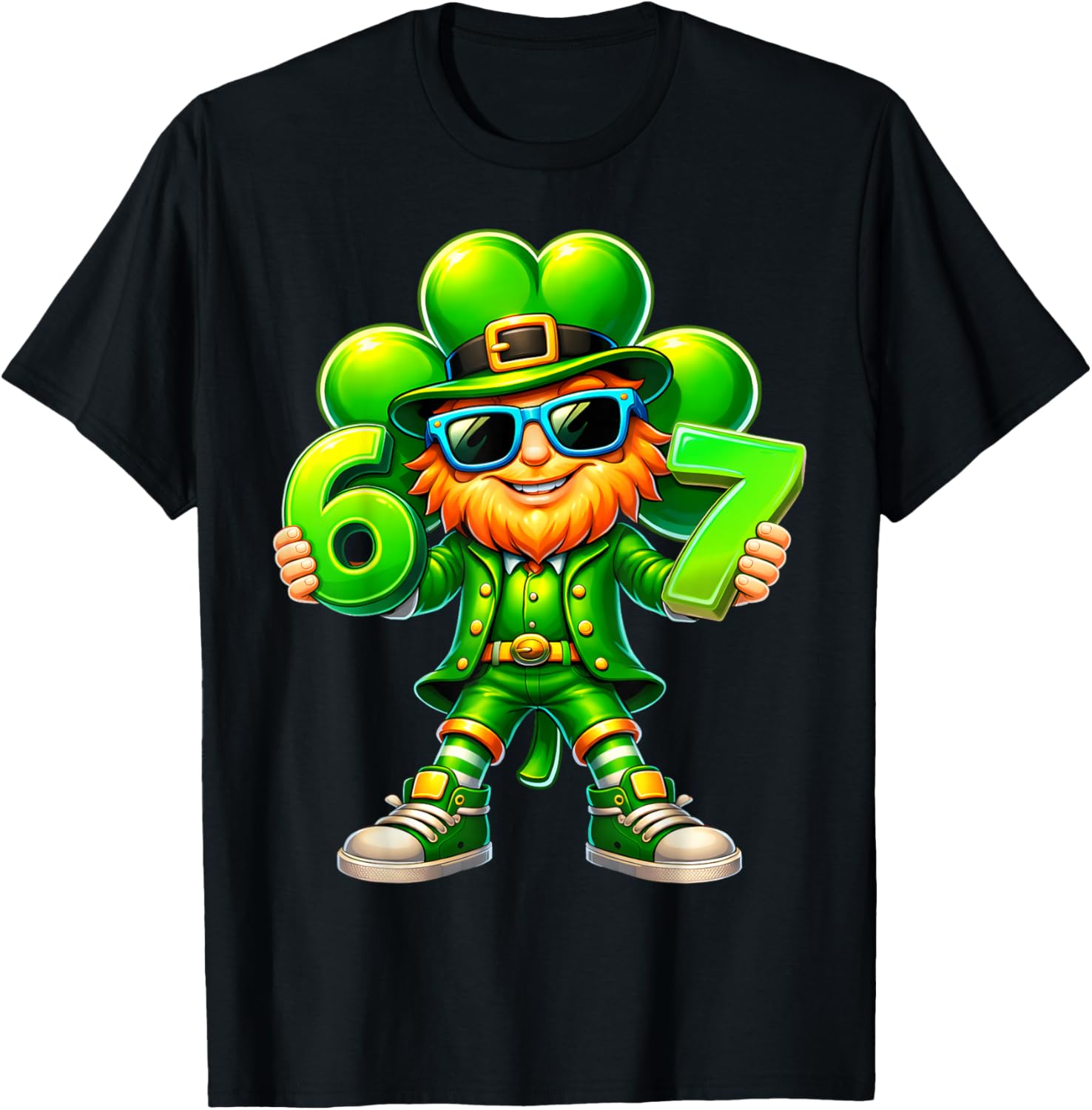 Six Seven 6 7 Meme St Patricks Day Leprechaun Shamrock T-Shirt - T-Shirt | Black