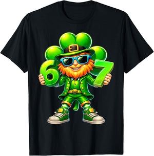 Six Seven 6 7 Meme St Patricks Day Leprechaun Shamrock T-Shirt - T-Shirt | Black