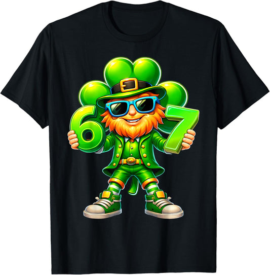 Six Seven 6 7 Meme St Patricks Day Leprechaun Shamrock T-Shirt - T-Shirt | Black