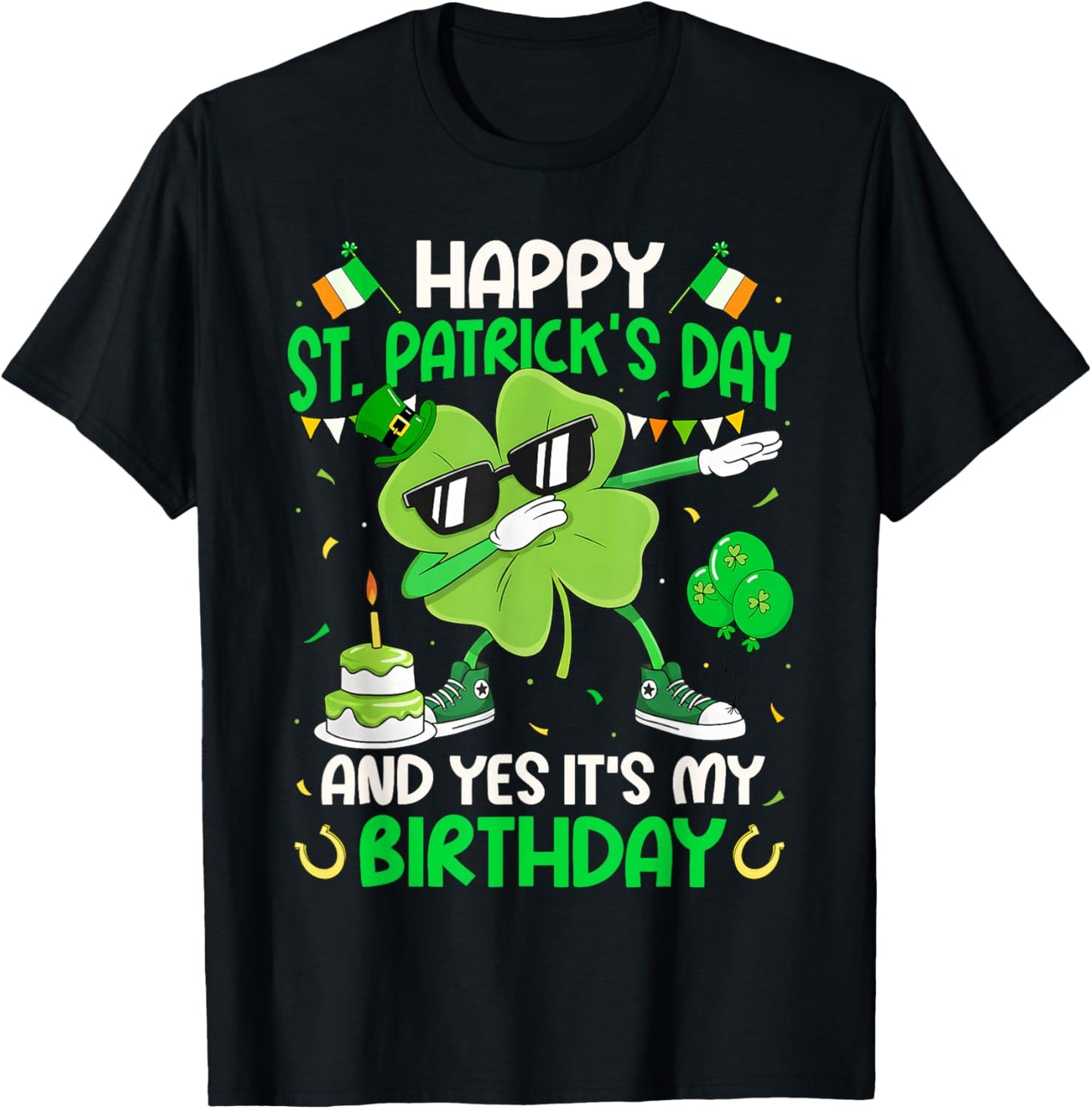 Happy St. Patrick's Day Birthday Dabbing Shamrock Boy Girl T-Shirt - T-Shirt | Black