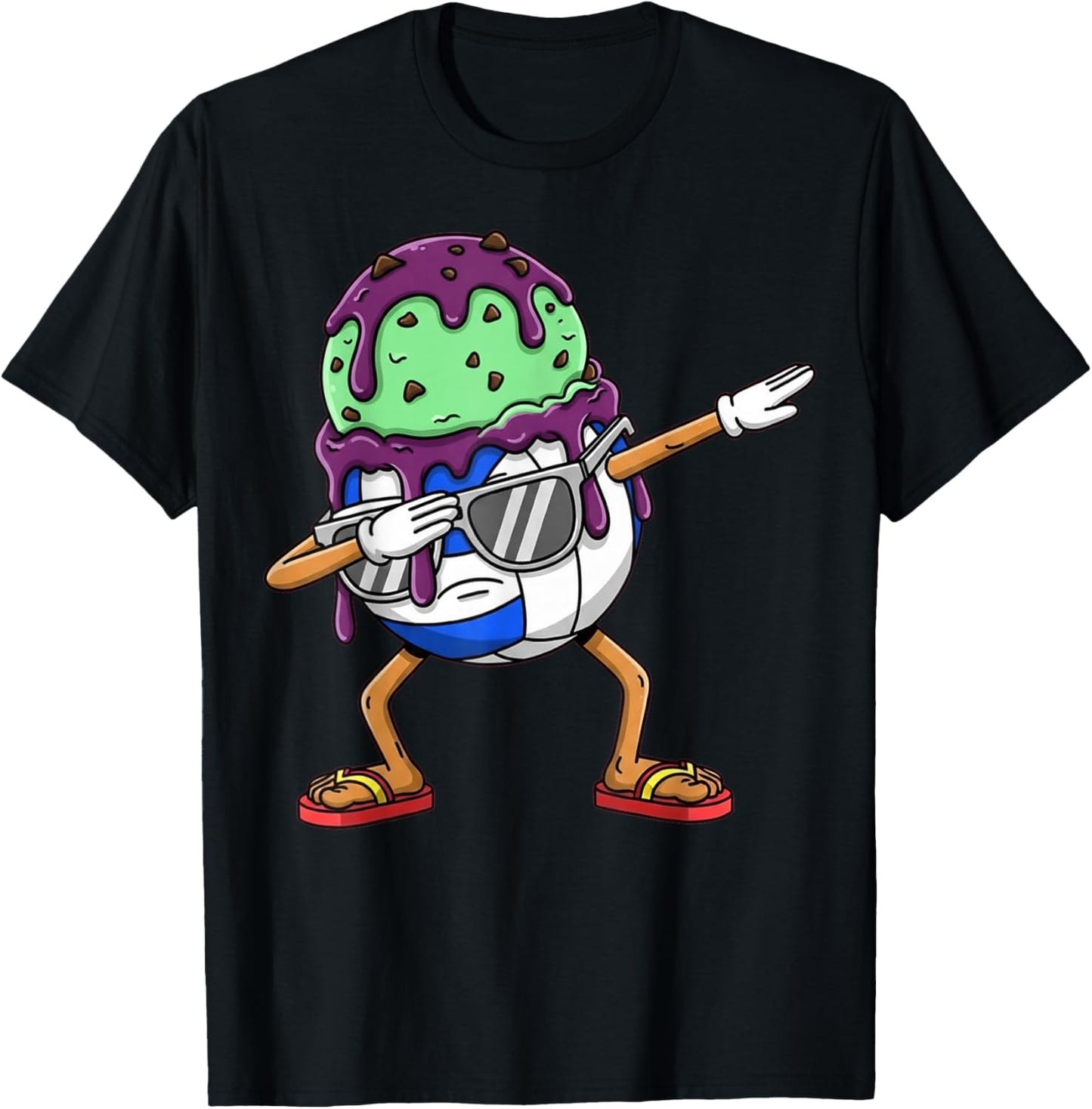 Dabbing Volleyball Drip Ice Cream Kids Youth Boys Girls T-Shirt - T-Shirt | Black