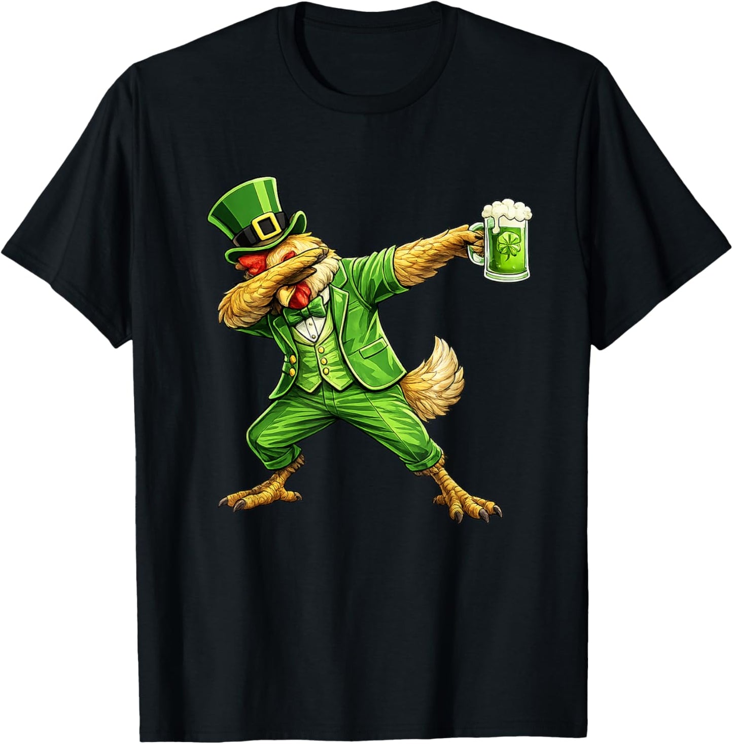 Chicken Dabbing St Patrick’s Beer Shamrock Irish Chicken T-Shirt - T-Shirt | Black