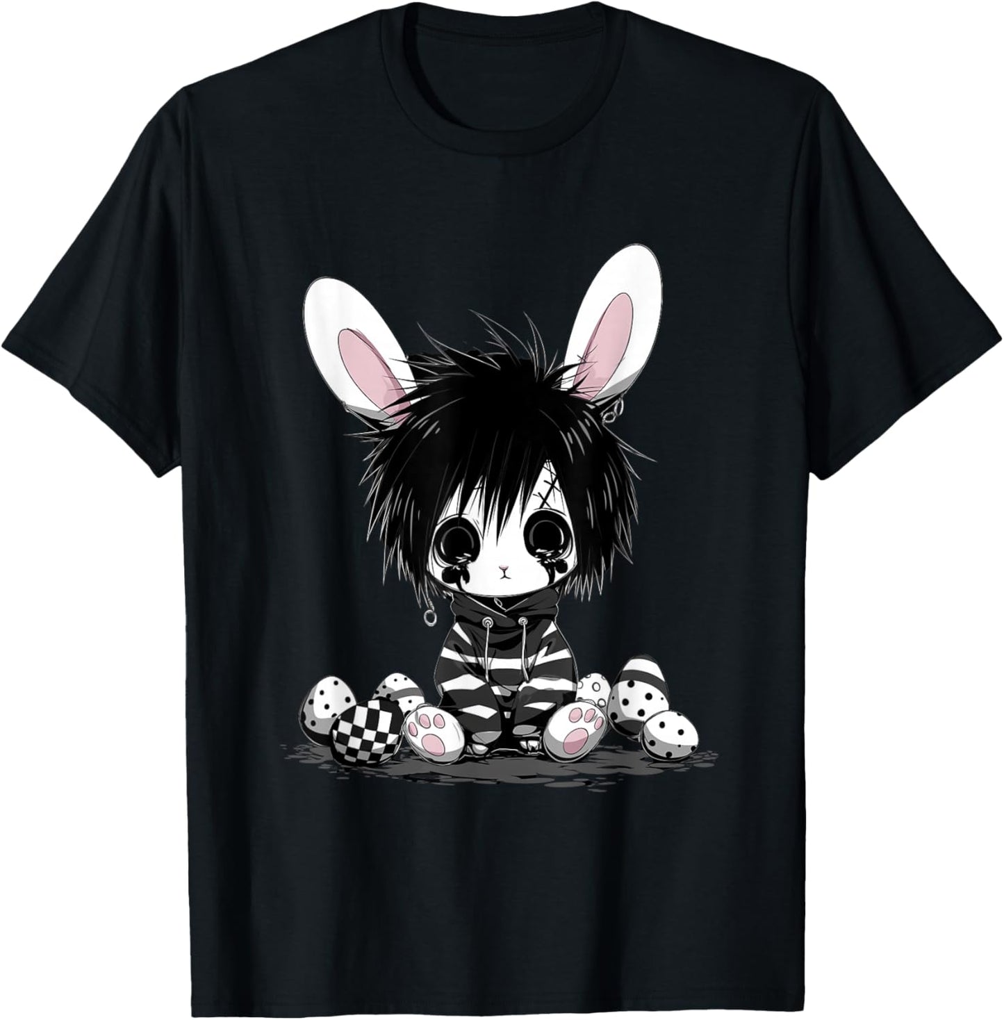 Emo Goth Black Easter Bunny K-Pop Boy Girl Teen Grunge Punk T-Shirt - T-Shirt | Black