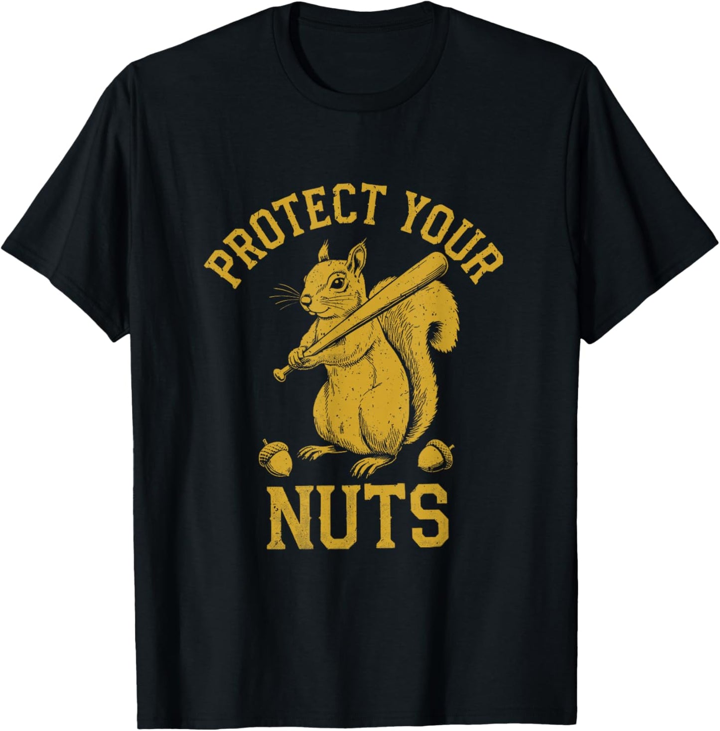 Protect Your Nuts Funny Squirrel Baseball Bat T-Shirt - T-Shirt | Black