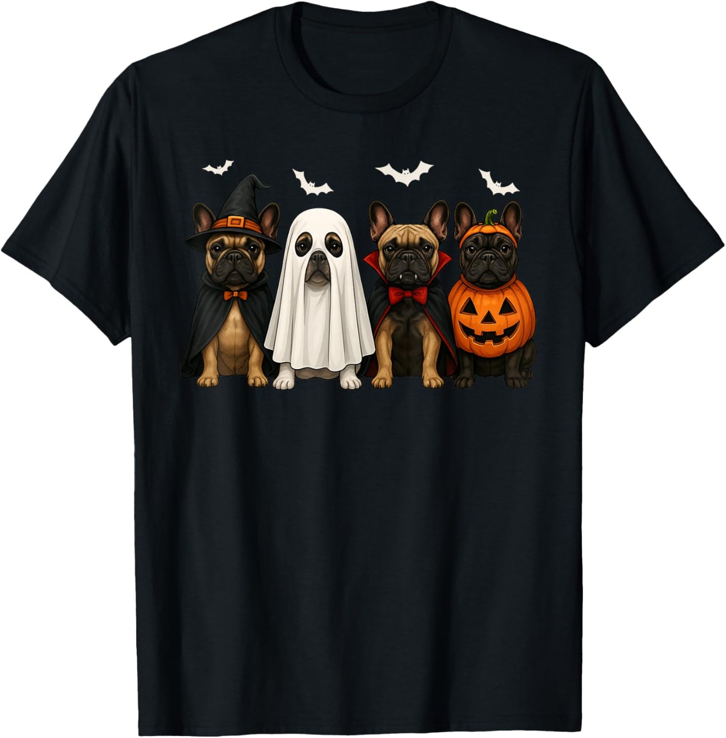 French Bulldog Ghost Dogs Halloween Costume Men Women Kids T-Shirt - T-Shirt | Black