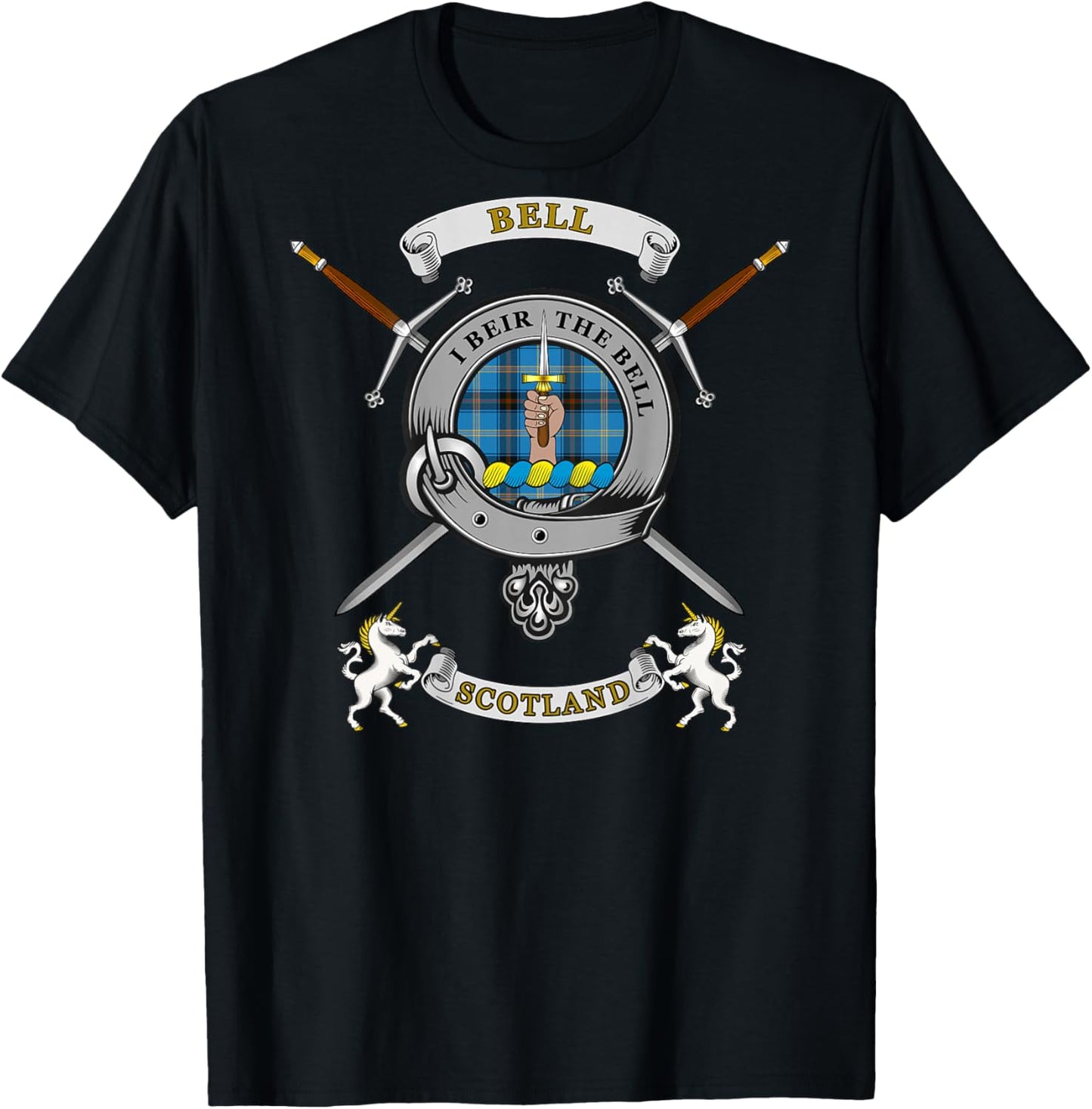 Bell Scottish Clan Badge Tartan & Swords (Back) T-Shirt - T-Shirt | Black