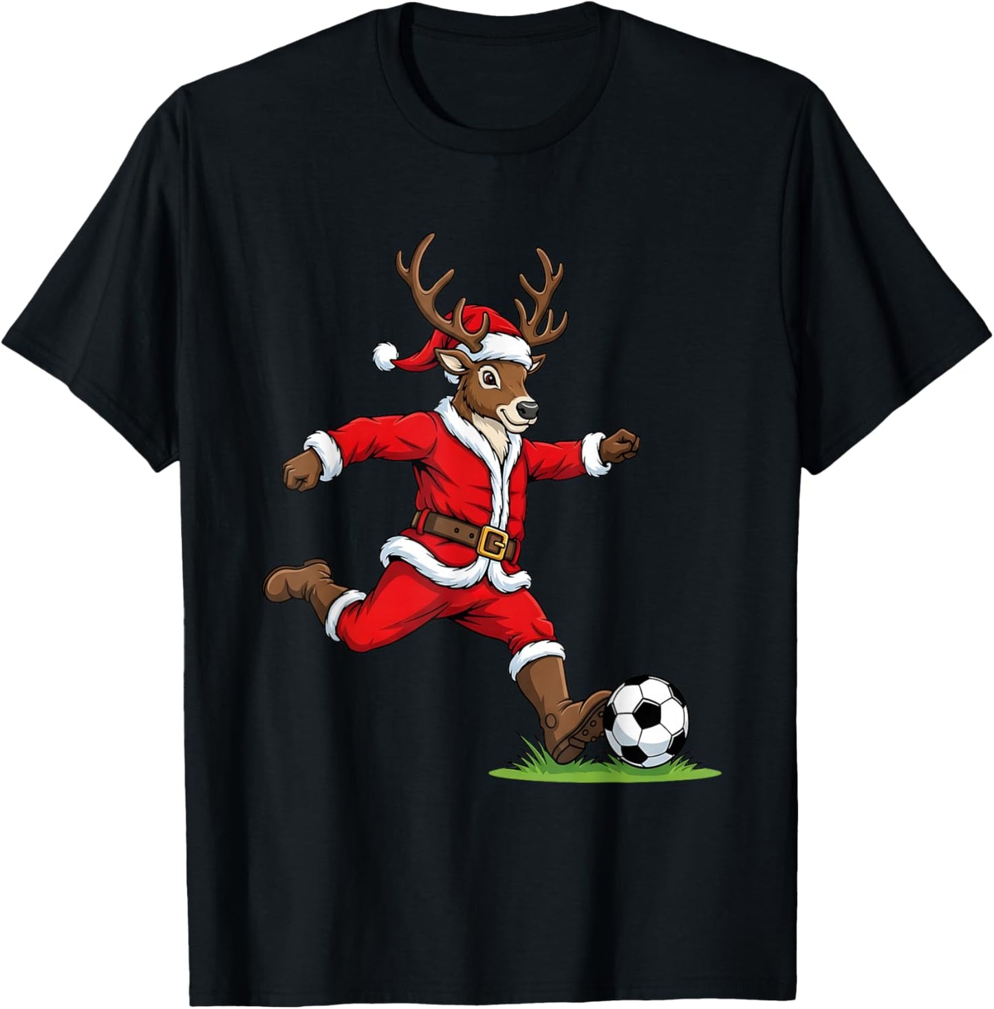 Funny Reindeer Soccer Christmas Kids Boys Girls T-Shirt - T-Shirt | Black