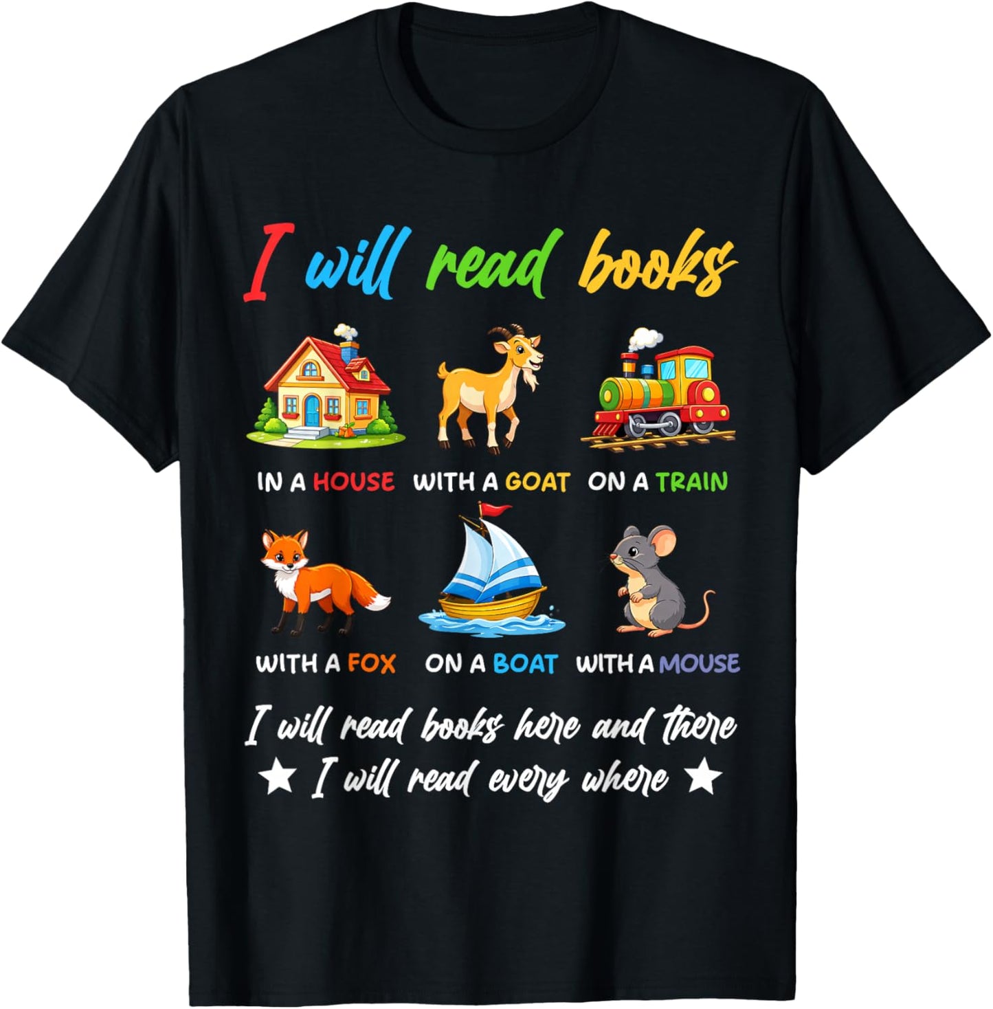 I Will Read Books On A Boat & Everywhere Reading Book Kids T-Shirt - T-Shirt | Black