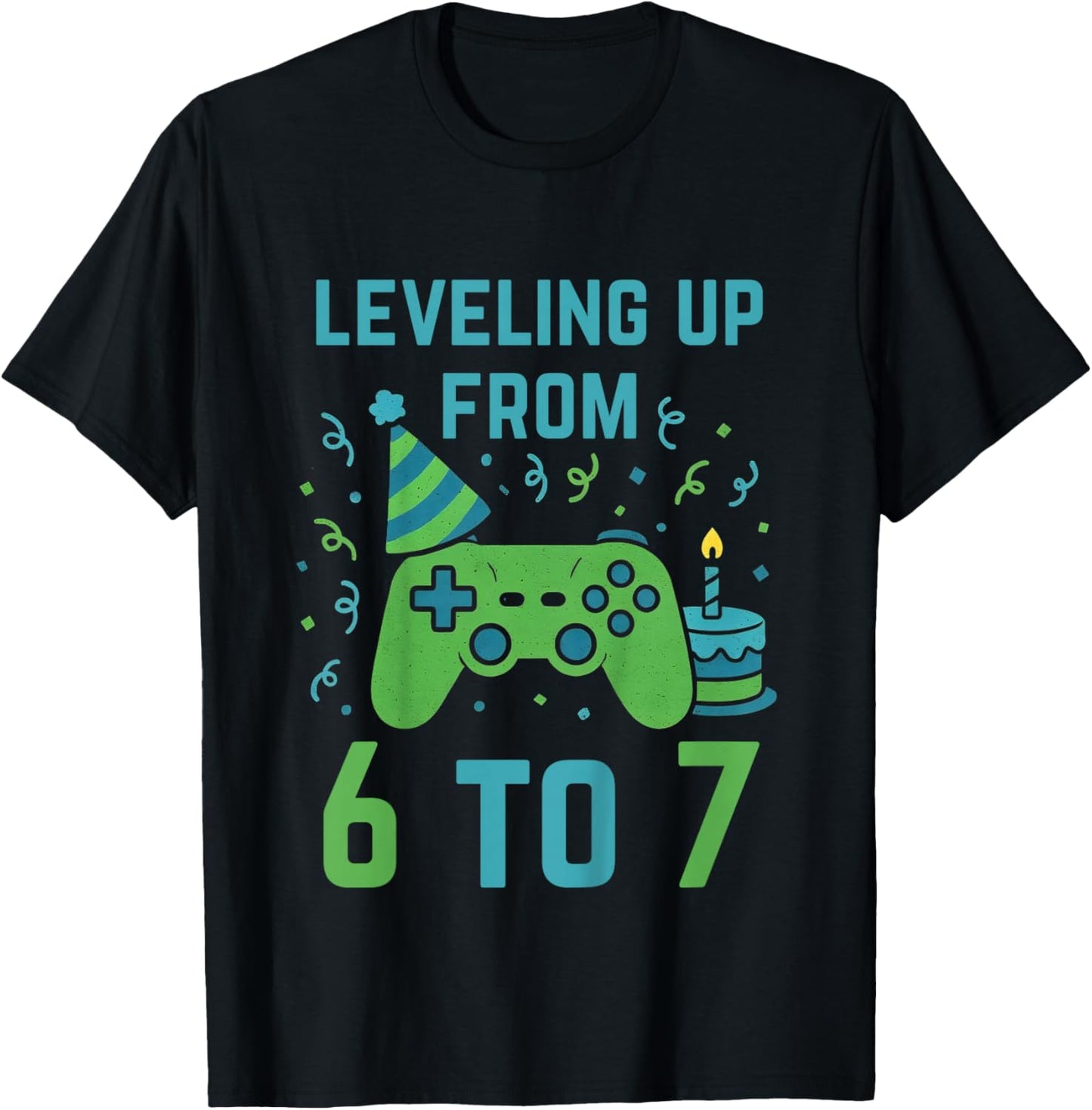 Leveling-Up from 6 to 7 Kids Gaming 7th Birthday T-Shirt - T-Shirt | Black